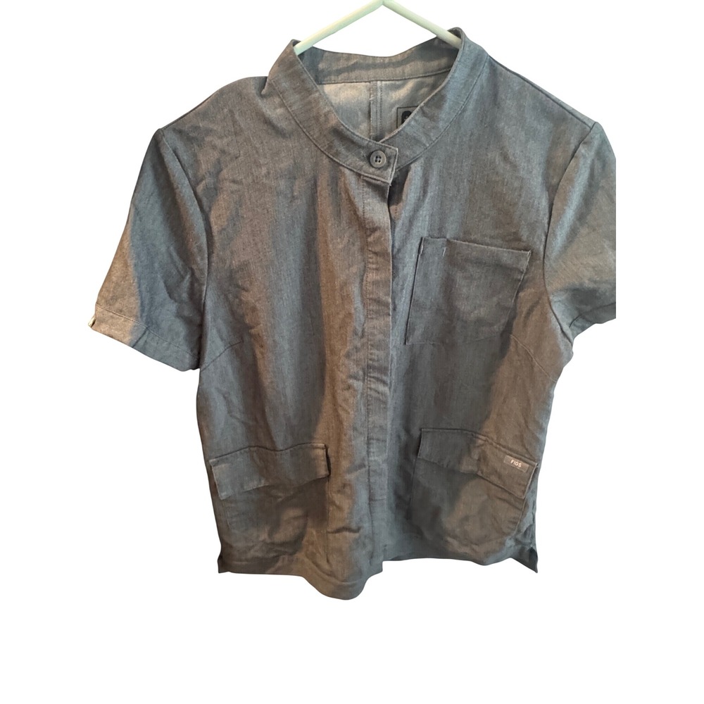 FIGS Technical Collection Women Small Gray Mandarin Collar Scrub Top S Sleeve
